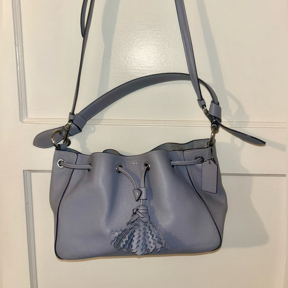 Coach light violet leather drawstring purse